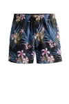 Hugo Boss Tropical-print Quick-drying Swim Shorts With Logo Badge In Black