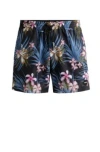 Hugo Boss Tropical-print Quick-drying Swim Shorts With Logo Badge In Black