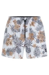 Hugo Boss Tropical-print Quick-drying Swim Shorts With Logo Badge In White