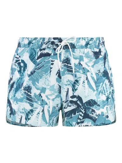 Hugo Boss Tropical-print Swim Shorts In Blue