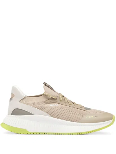 Hugo Boss Ttnm Evo Knitted Sneakers In Brown