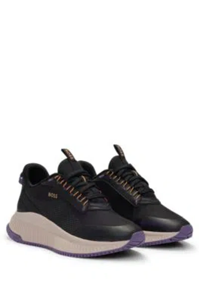 Hugo Boss Ttnm Evo Mixed-material Gore-tex Trainers With Ridged Sole In Black
