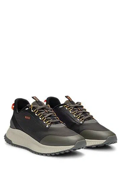 Hugo Boss Dark Grey Breathable Sneakers With Orange Details Ttnm Evo_runn_rsgtx