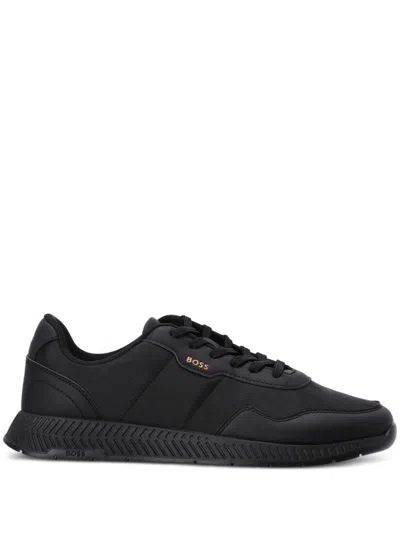 Hugo Boss Zayn Mens Textured Fabric Lace-up Trainers With Suede Trim In Black