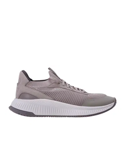 HUGO BOSS BOSS HUGO BOSS PANELLED KNITTED LACE-UP SNEAKERS