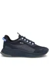 Hugo Boss Ttnm Evo Suede, Leather And Mesh Trainers With Ribbed Sole In Blue