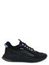 Hugo Boss Ttnm Evo Suede, Leather And Mesh Trainers With Ribbed Sole In Blue