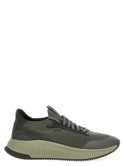 Hugo Boss Ttnm Evo Mens Trainers With Knitted Uppers In Dark Green 305