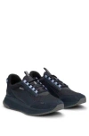 Hugo Boss Ttnm Evo Suede, Leather And Mesh Trainers With Ribbed Sole In Blue