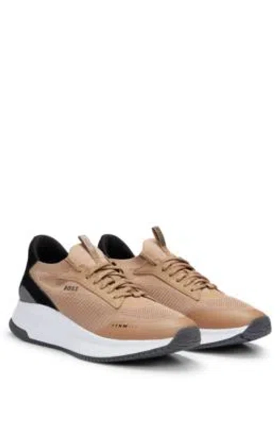 Hugo Boss Ttnm Evo Trainers With Knitted Uppers In Beige
