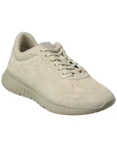 Hugo Boss Ttnm Suede & Mesh Sneaker In Beige