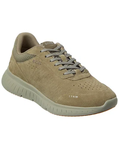 Hugo Boss Ttnm Suede & Mesh Sneaker In Green