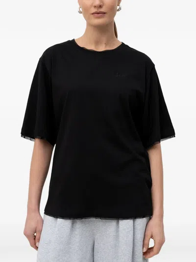 Hugo Boss Tulle-trim Logo-plaque T-shirt In Black