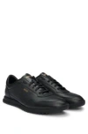Hugo Boss Tumbled-leather Lace-up Trainers With Plain Trims In Black