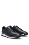 Hugo Boss Tumbled-leather Lace-up Trainers With Plain Trims In Dark Blue
