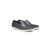 Hugo Boss Tumbled-leather Moccasins With Logo Detail In Gray