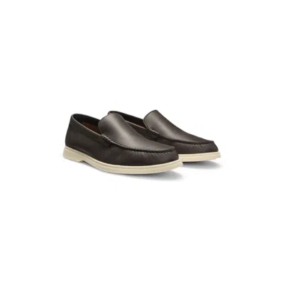 Hugo Boss Tumbled-leather Moccasins With Logo Detail In Brown