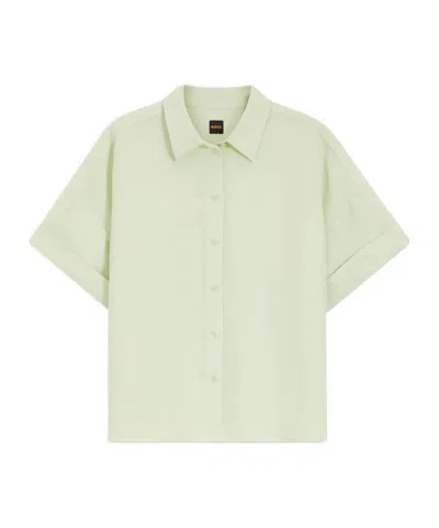 Hugo Boss Turn-up Short-sleeve Shirt In Green