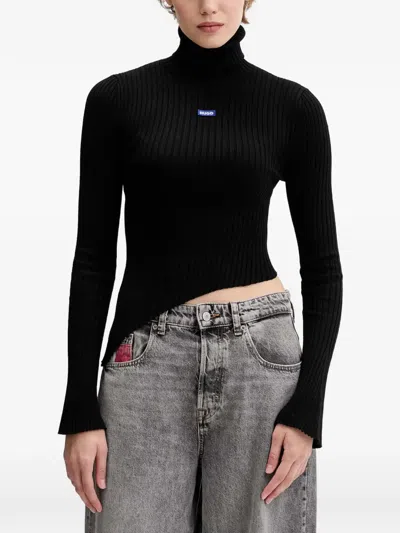 Hugo Boss Turtleneck Slit Sweaterr In Black