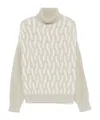 Hugo Boss Boss Ferdolia Two-tone Cable Stitch Virgin Wool Turtleneck Sweater In White