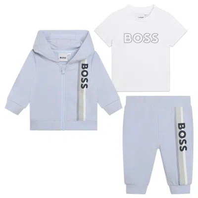 Hugo Boss Babies' Tuta 3 Pezzi Con Logo In Light Blue