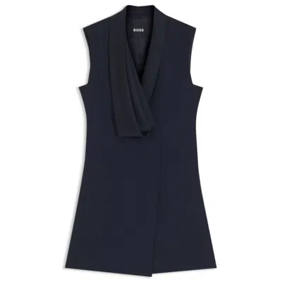 Hugo Boss Tuxedo-style Dress With Draped Lapel In Blue