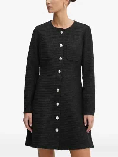 Hugo Boss Tweed Button-front Dress In Black