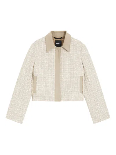 Hugo Boss Tweed Cropped Jacket In White