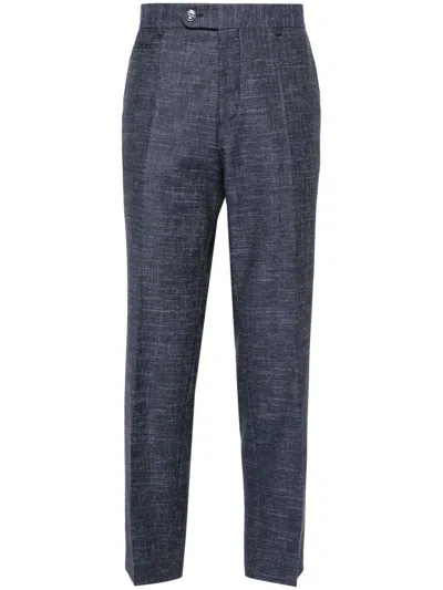 Hugo Boss Tweed Cropped Trousers In Blue