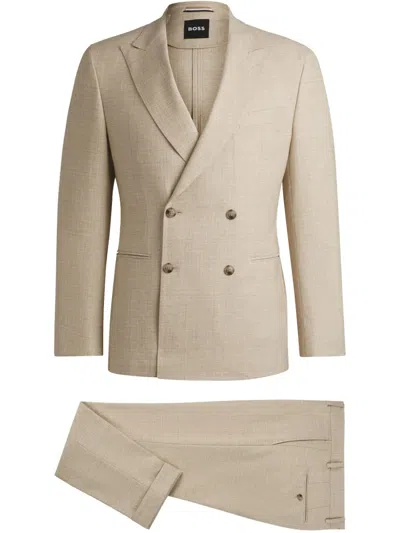 Hugo Boss Tweed Double-breasted Suit In Neutrals