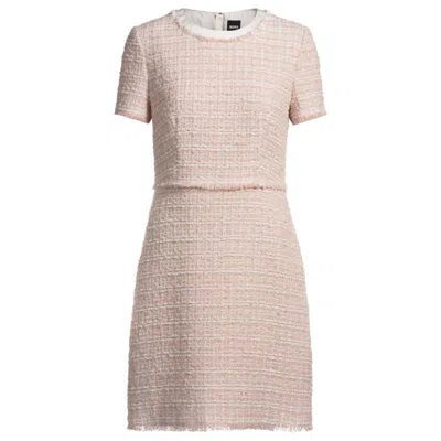 Hugo Boss Tweed Dress With Stretch-cotton Trims In Multicolor