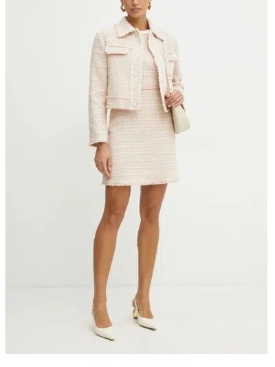 Hugo Boss Tweed Fringed Mini Dress In Neutral