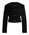 Hugo Boss Collarless Jacket In Sparkle-effect Tweed In Black
