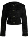 Hugo Boss Collarless Jacket In Sparkle-effect Tweed In Black