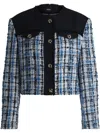 Hugo Boss Tweed Jacket With Contrast Panels And Knot Buttons In Blue