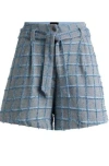 Hugo Boss Tweed Paperbag Shorts With Denim Check In Patterned