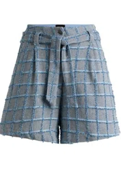 Hugo Boss Tweed Paperbag Shorts With Denim Check In Patterned