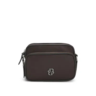 Hugo Boss Twill Crossbody Bag With Double B Monogram In Brown