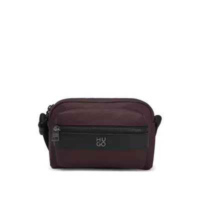 Hugo Boss Twill Crossbody Bag With Stacked Logo In Burgundy