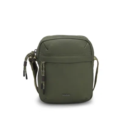 Hugo Boss Twill Reporter Bag With Metallic Logo Lettering In Green