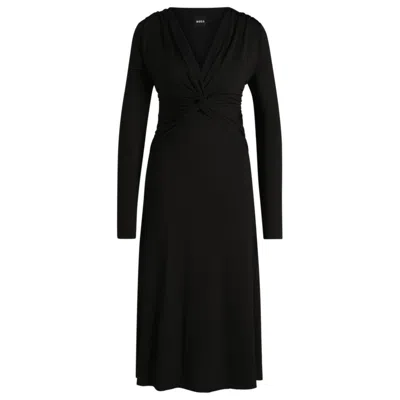 Hugo Boss Twist-front Dress In Stretch Crepe In Black