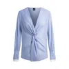 Hugo Boss Twist-front Slim-fit Blouse In Striped Cotton In Blue