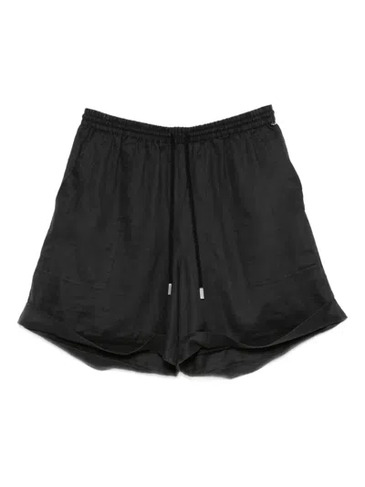 Hugo Boss Twisted-drawstring Ramie Shorts In Black