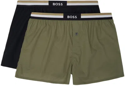 Hugo Boss Two-pack Khaki & Black Boxers In Open Green 347