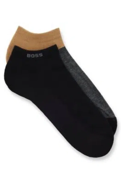 Hugo Boss Two-pack Of Ankle Socks In A Cotton Blend In Black