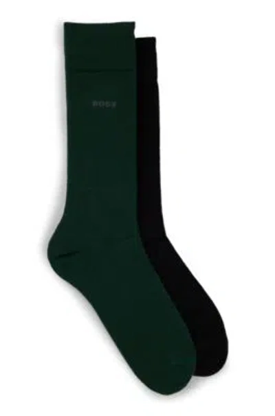 Hugo Boss Two-pack Of Cotton-blend Regular-length Socks In Light Green