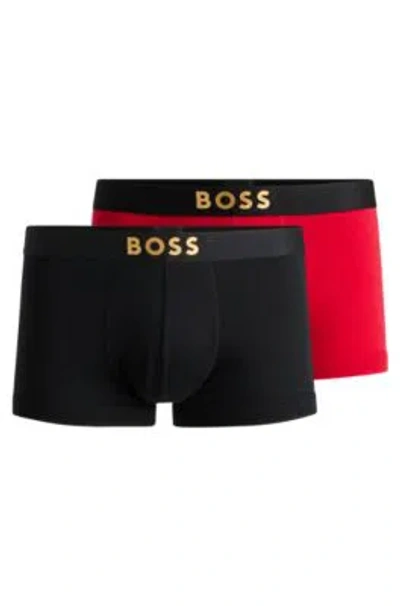 Hugo Boss Two-pack Of Cotton Trunks With Metallic Logos In Light Red