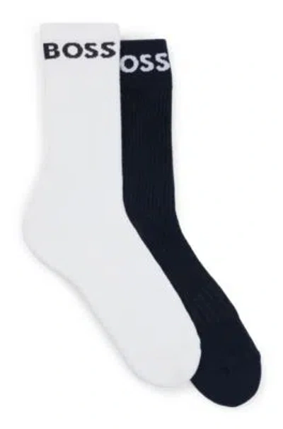 Hugo Boss Two-pack Of Quarter-length Socks In Stretch Fabric In Dark Blue