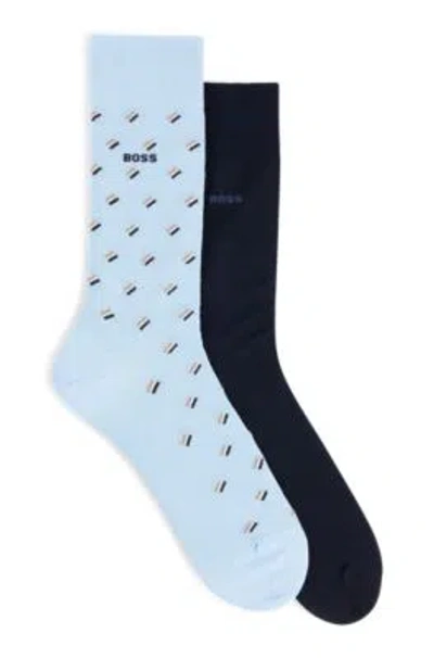 Hugo Boss Two-pack Of Regular-length Mercerized-cotton-blend Socks In Light Blue