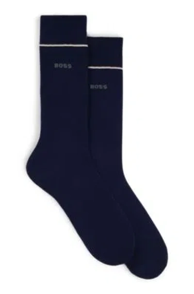 Hugo Boss Two-pack Of Regular-length Performance-stretch Socks In Dark Blue